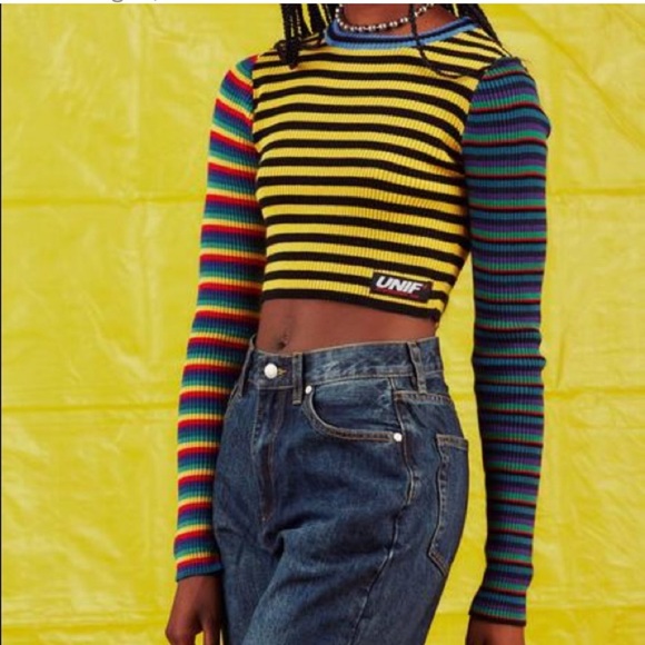 UNIF Tops - UNIF Digit Rainbow Striped Crop Top